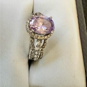 Lavender and White Diamond Simulants Rhodium over Sterling. Size 5.